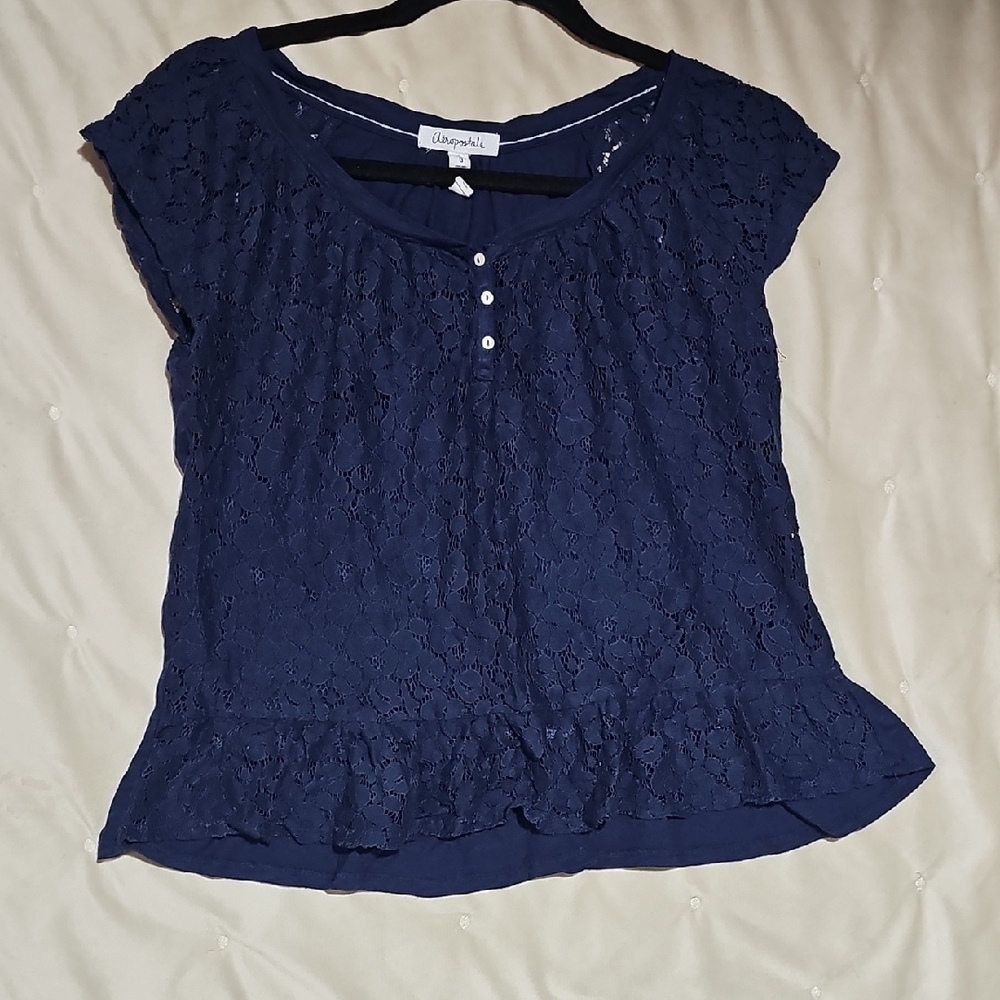 Aeropostale Navy Blue Lace Blouse
